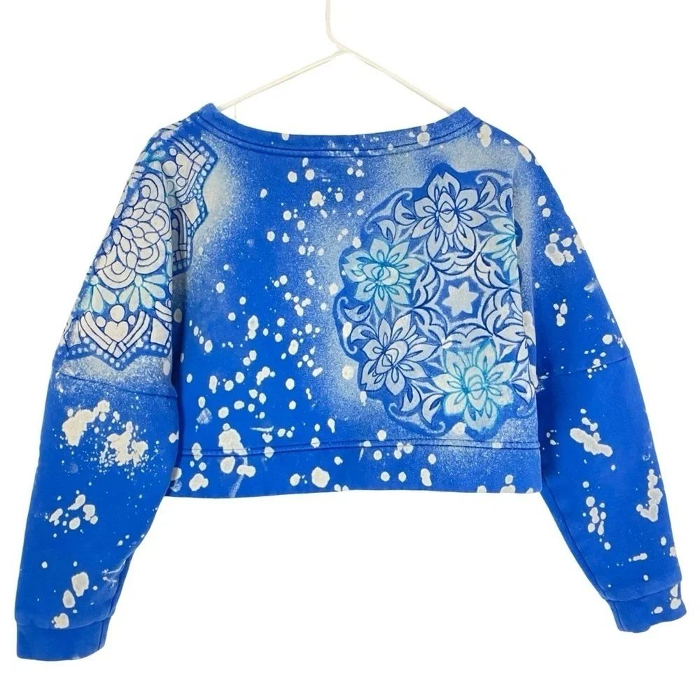 Heirloom Amalgam Sweatshirt Womens Size Small Blue Varsity Cropped Upcycled Crop